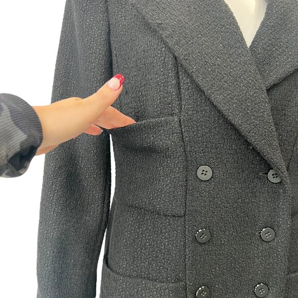CHANEL 2001 Black Double Breasted Pea Coat Midi Jacket size IT 42/6 - Picture 3 of 12